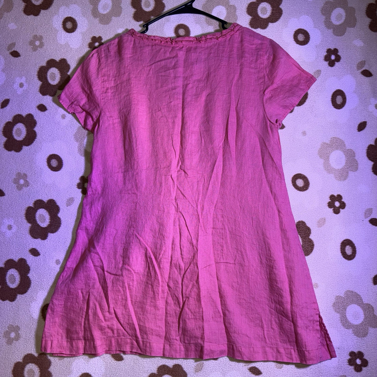 Boden Pink Solid V-Neck Ruffle Cap Sleeve Tunic Blouse Women’s UK 12