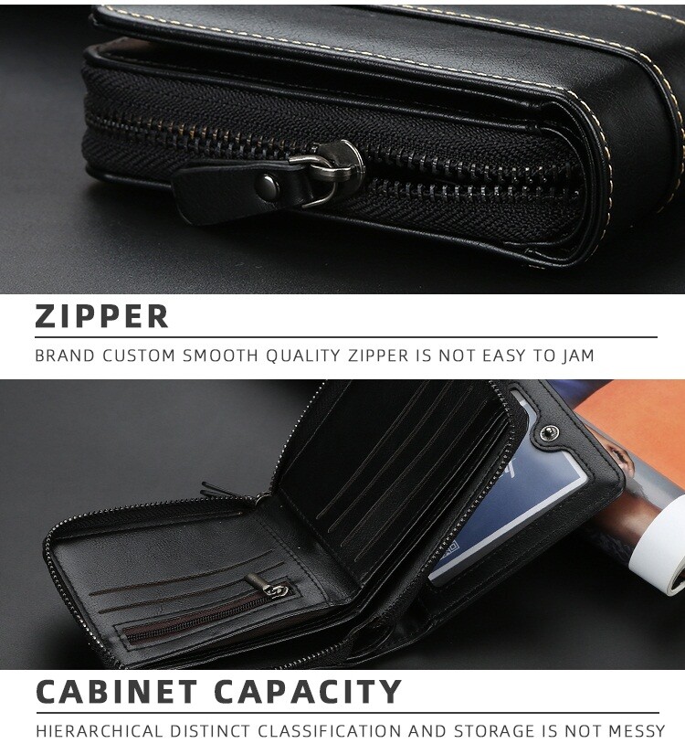 Baellerry Men’s PU Leather Zipper Wallet Multi Card Holder Purse With Coin Bags
