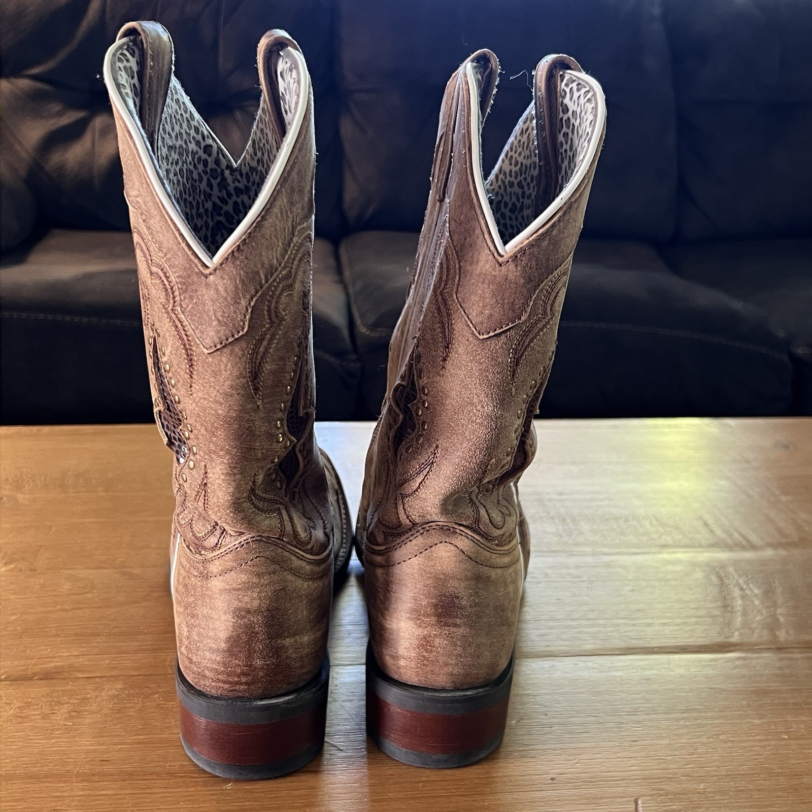 Laredo Spellbound Women’s 12M Brown Western Boots Studded Leather Cowboy