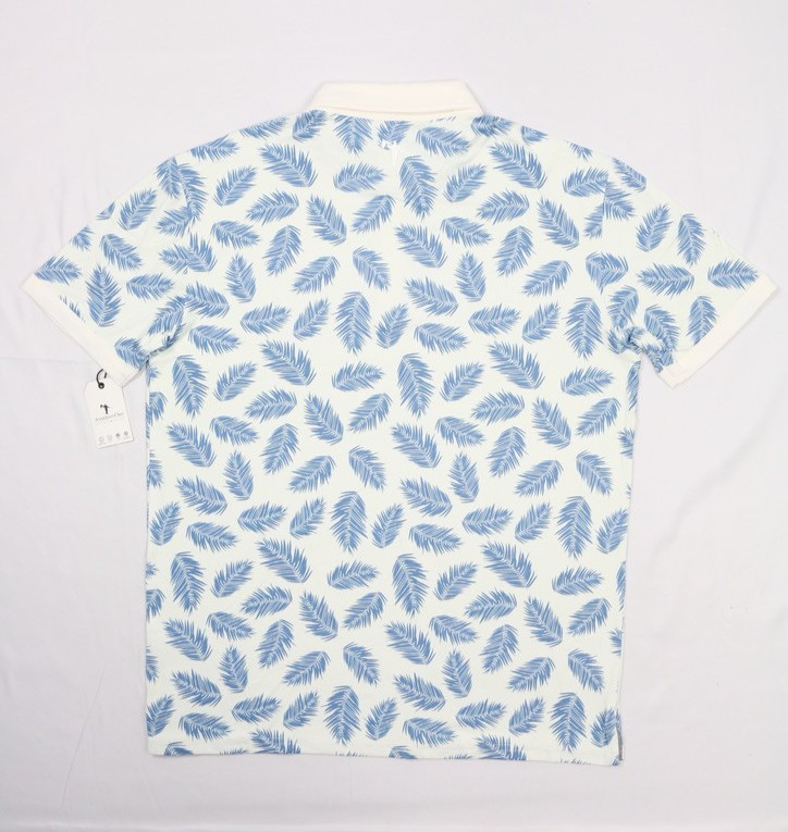 Anderson Ord Canal Polo Creme / Laguna Blue Size M Floral Wick Quick Dry Stretch