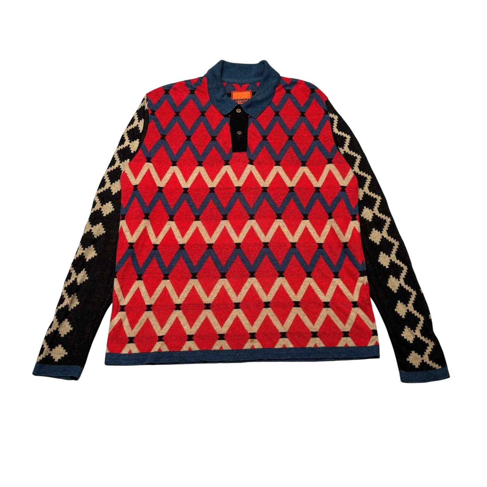 Maxhosa By Laduma Knit Long Sleeve Polo Sweater Men’s Large Linen African Luxury