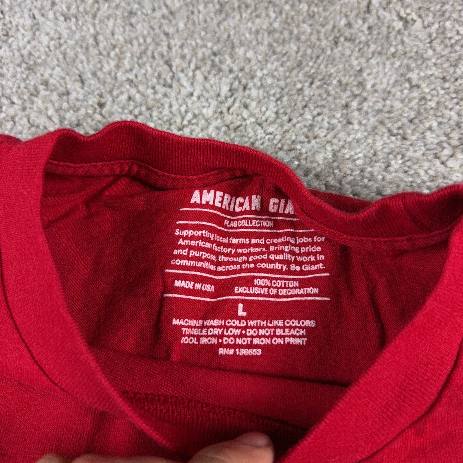 American GIant Shirt Mens Large Red American Made USA Flag Collection Tee Crew