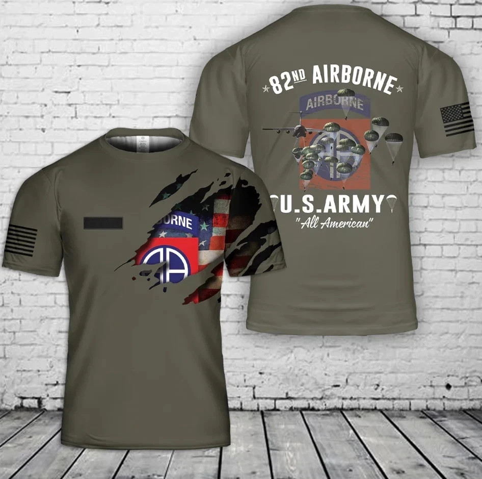 Custom Name US Army 82nd Airborne Division T-Shirt 3D Size S-5XL