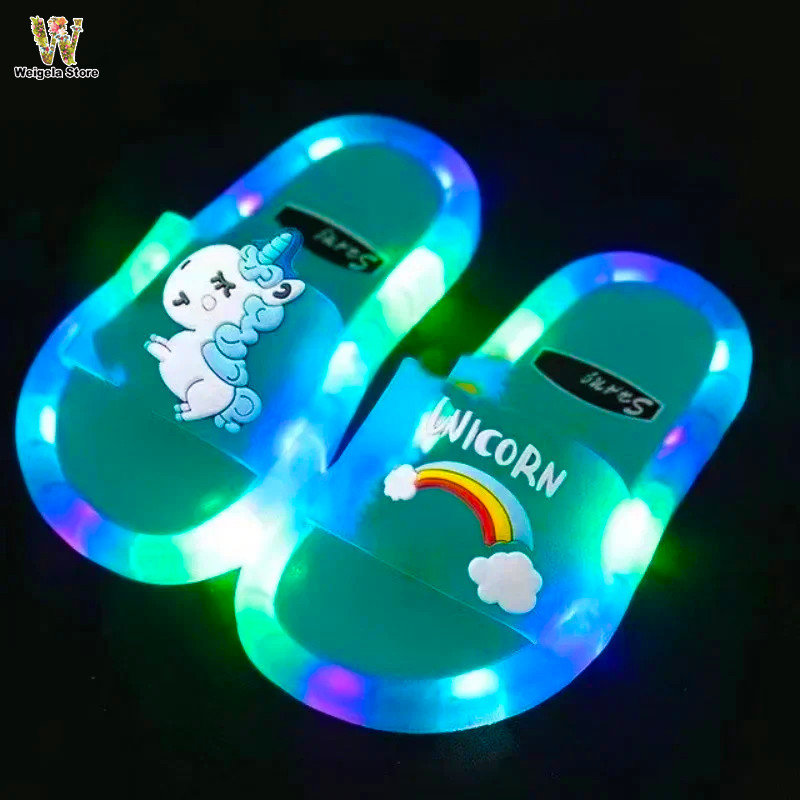 Luminous Children’s Slippers Unicorn Crystal Sparkling Lights Boys and Girls