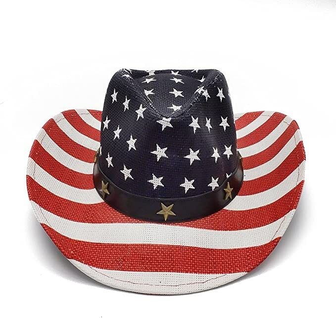 American Flag Cowboy Hat, Bright Red, White, Blue Western USA Shape-It Brim