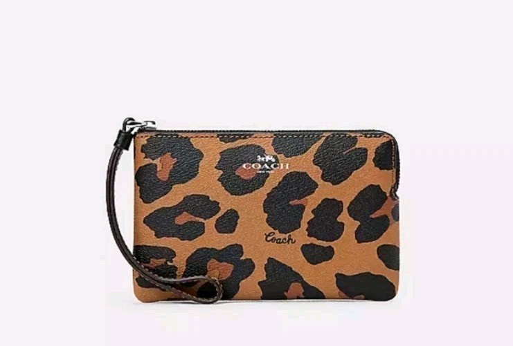 💝 NWT COACH CORNER ZIP WRISTLET WITH LEOPARD PRINT MULTI SV #CC871 ORG PKG!
