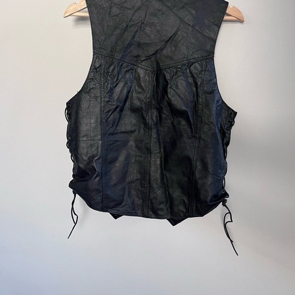 Vintage Hot Leathers Black Leather Vest – Men’s XS – Side Lace-Up & Snap Front