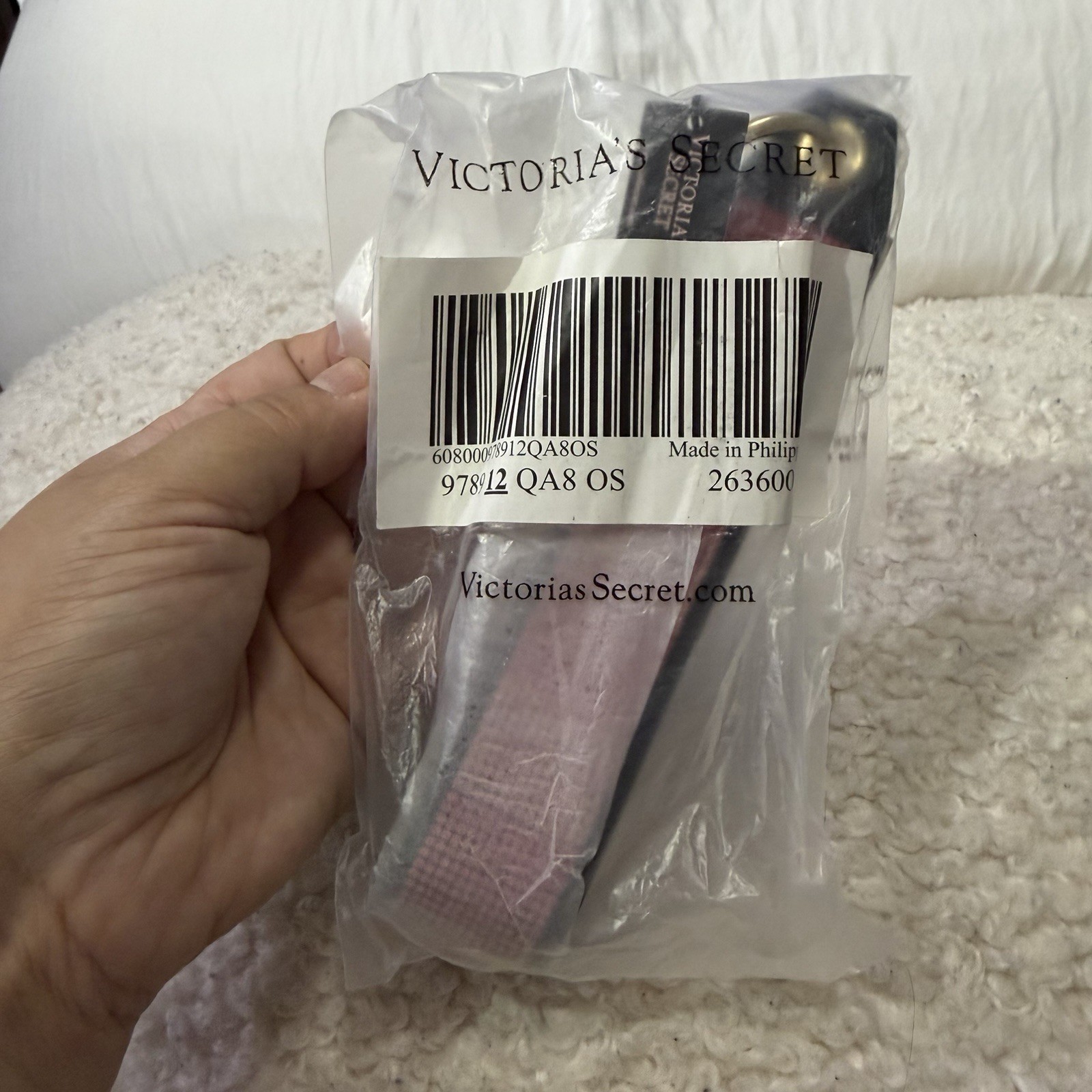 Victoria’s Secret PINK Rhinestone Wristlet Key Chain Faux Leather Logo