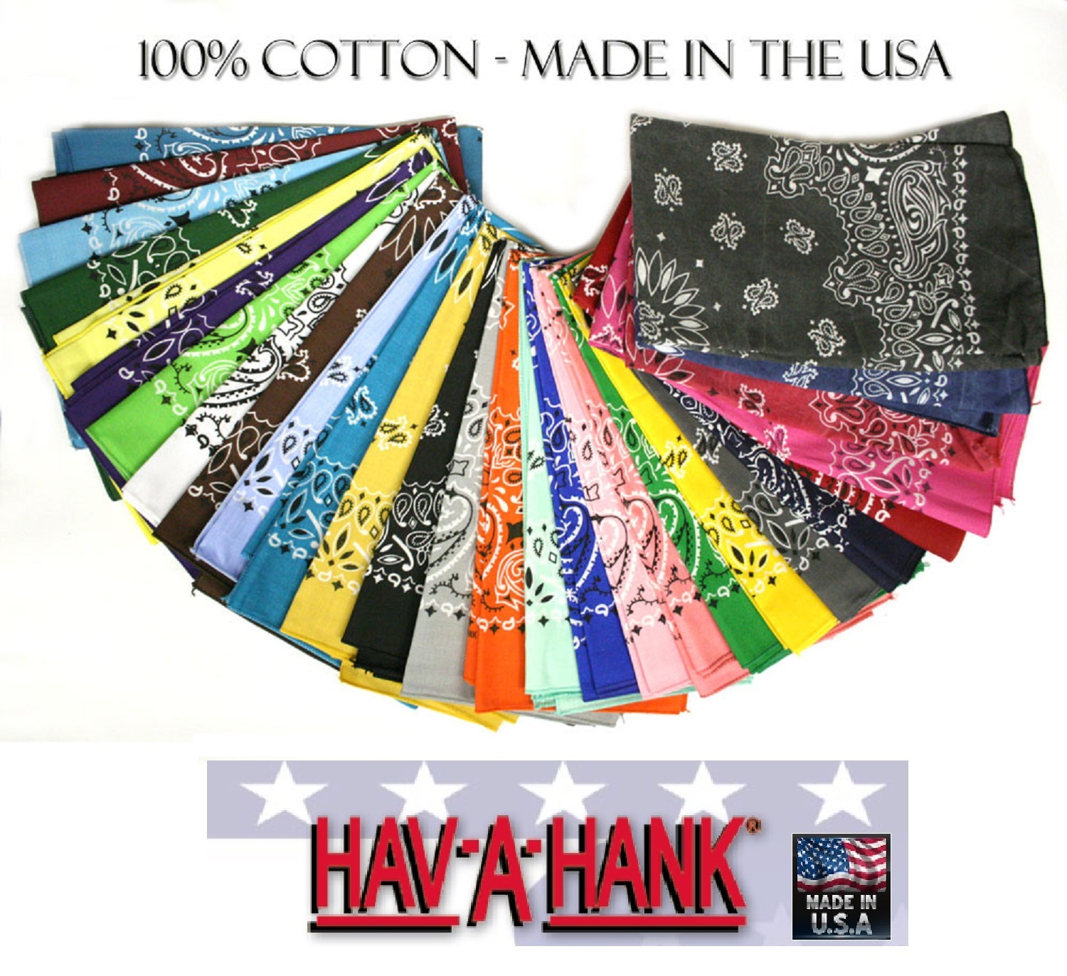 HAVAHANK 2-Sided Cotton PAISLEY BANDANNA BANDANA Head Neck Face Mask Wrap Scarf