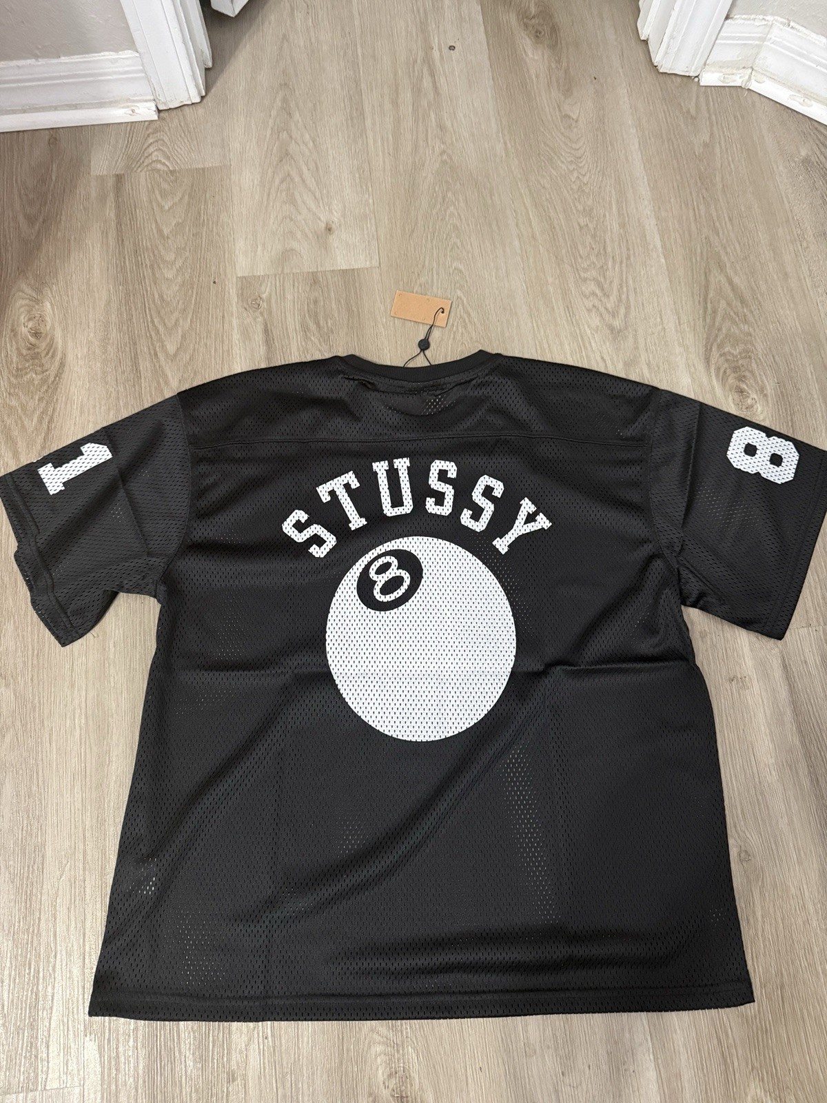 Stussy 8 Ball Mesh Jersey Men’s T-Shirt Black/White V-Neck Short Sleeve L