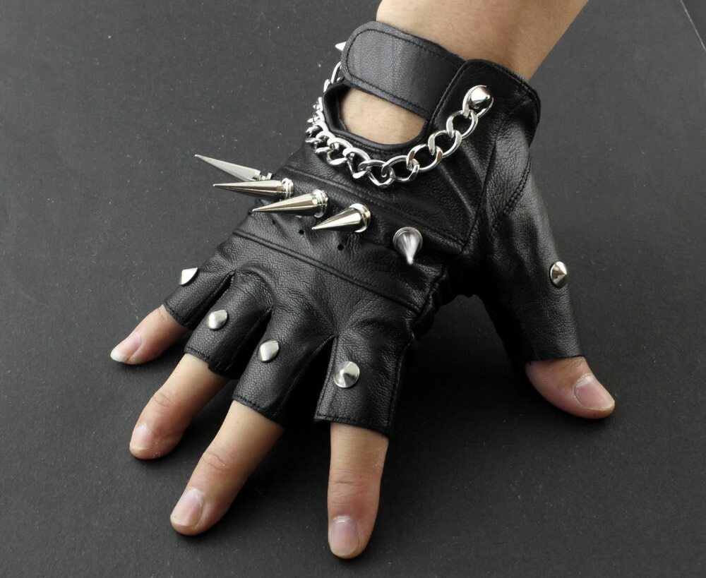 New Rivet Spike Punk Rocker Driving Motorcycle Biker Leather Fingerless Gloves