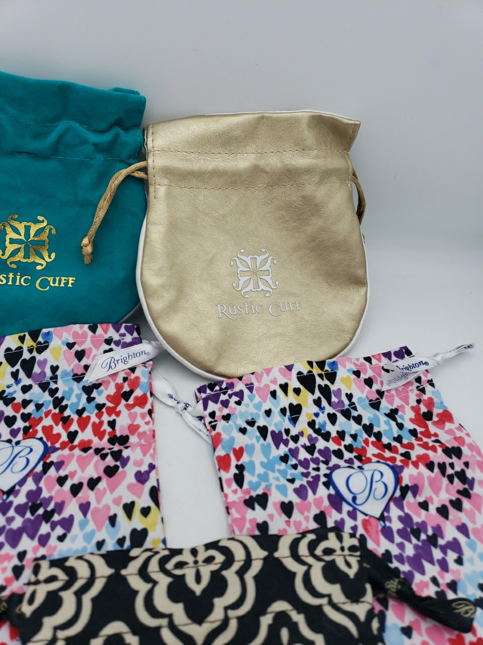 LOT OF 5 Brighton / Rustic Cuff Jewelry Dust Bags Drawstring Multicolor BAG ONLY