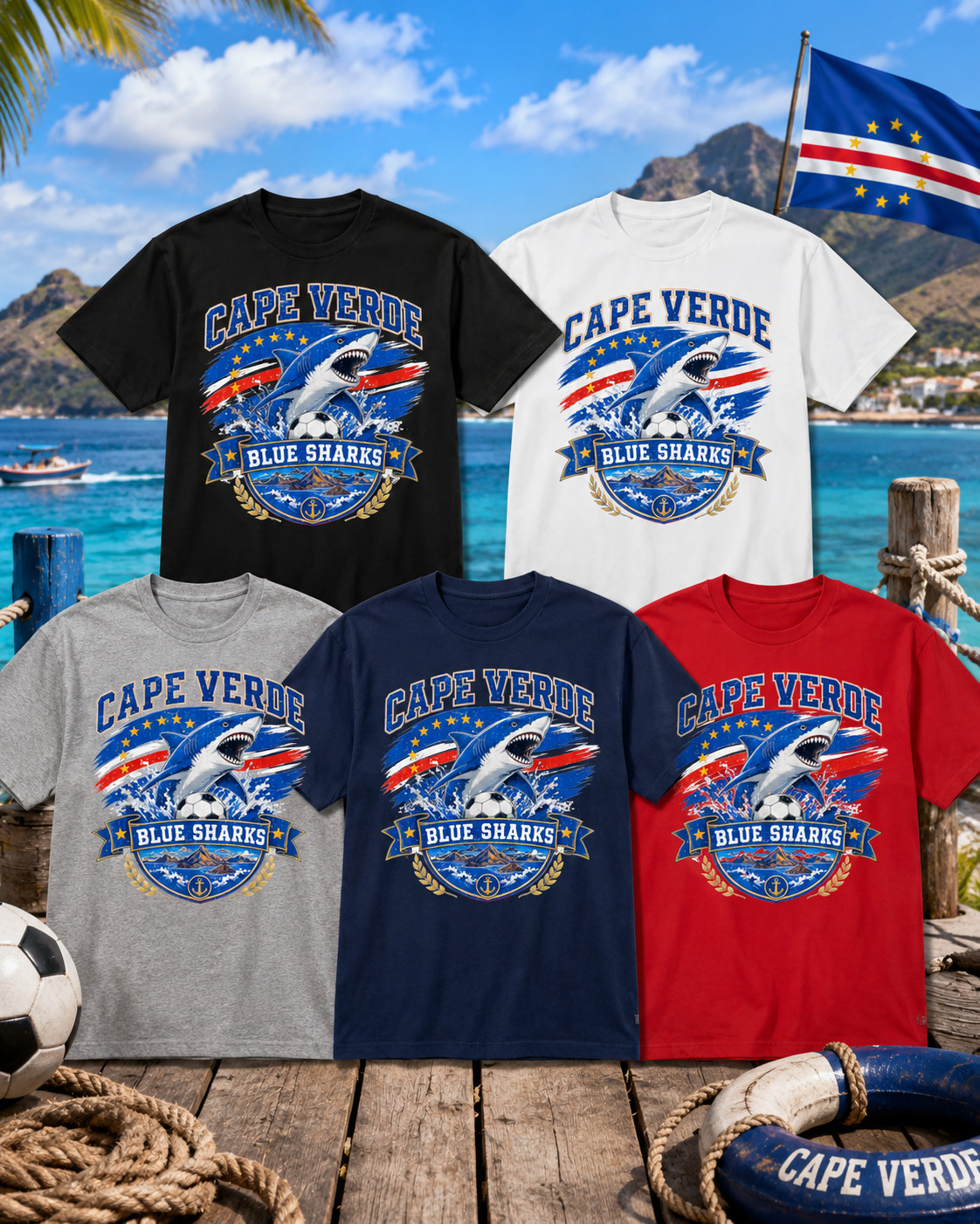 Cape Verde Flag Verdean Day Football Mens Light Cotton T-Shirt