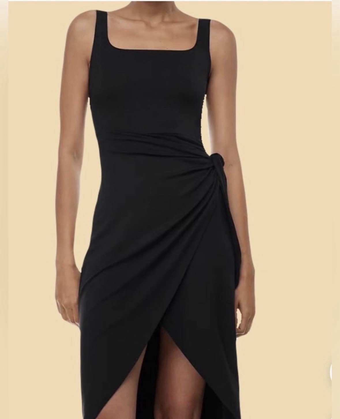 Aritzia Wilfred Saturn Black Square Neck Sleeveless Midi Cami Tank Wrap Dress L