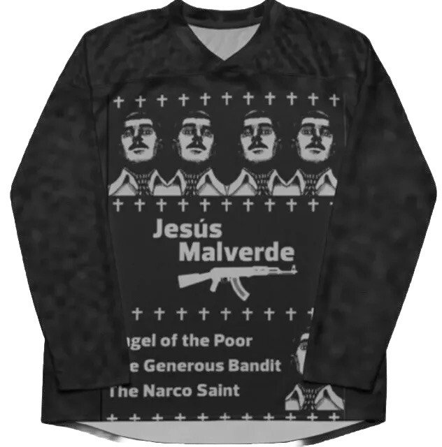 Jesus Malverde Narco Saint Jersey Black And White All Sizes Available