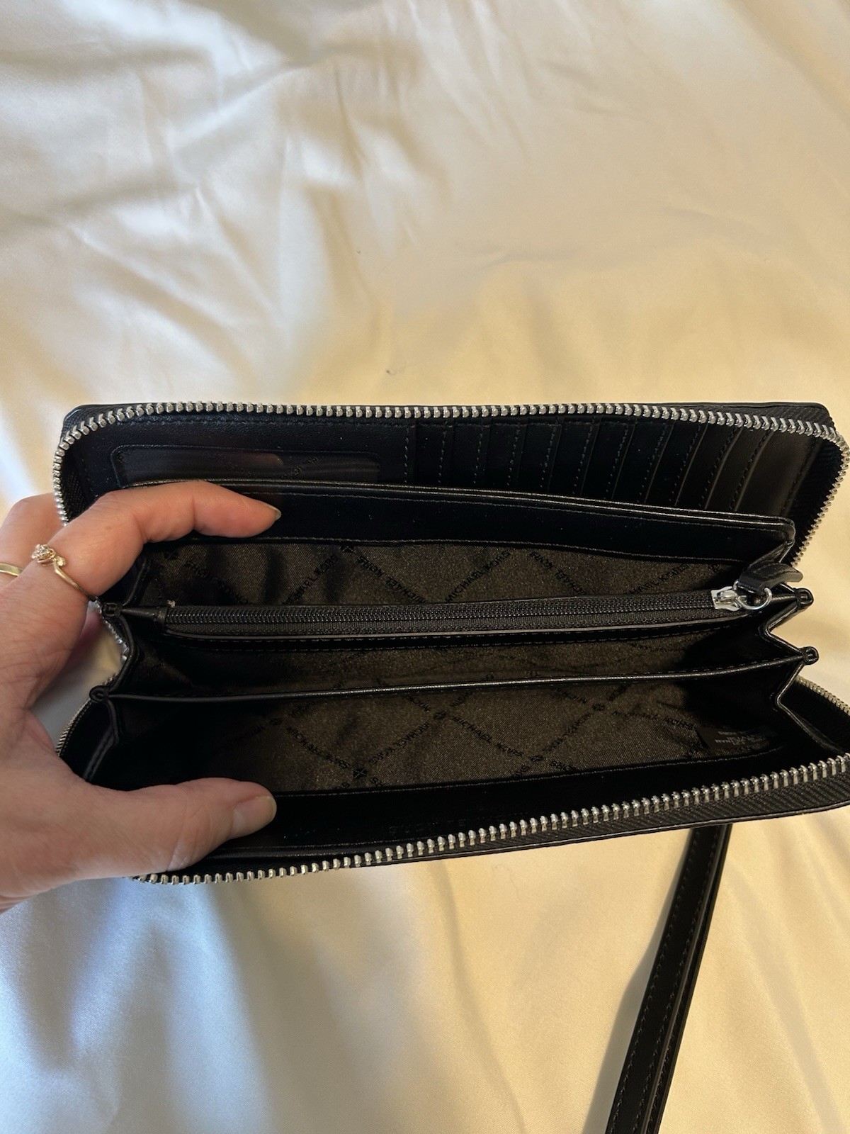 Michael Kors Logo Zip-Around Wristlet Wallet Organizer, Black/Gray