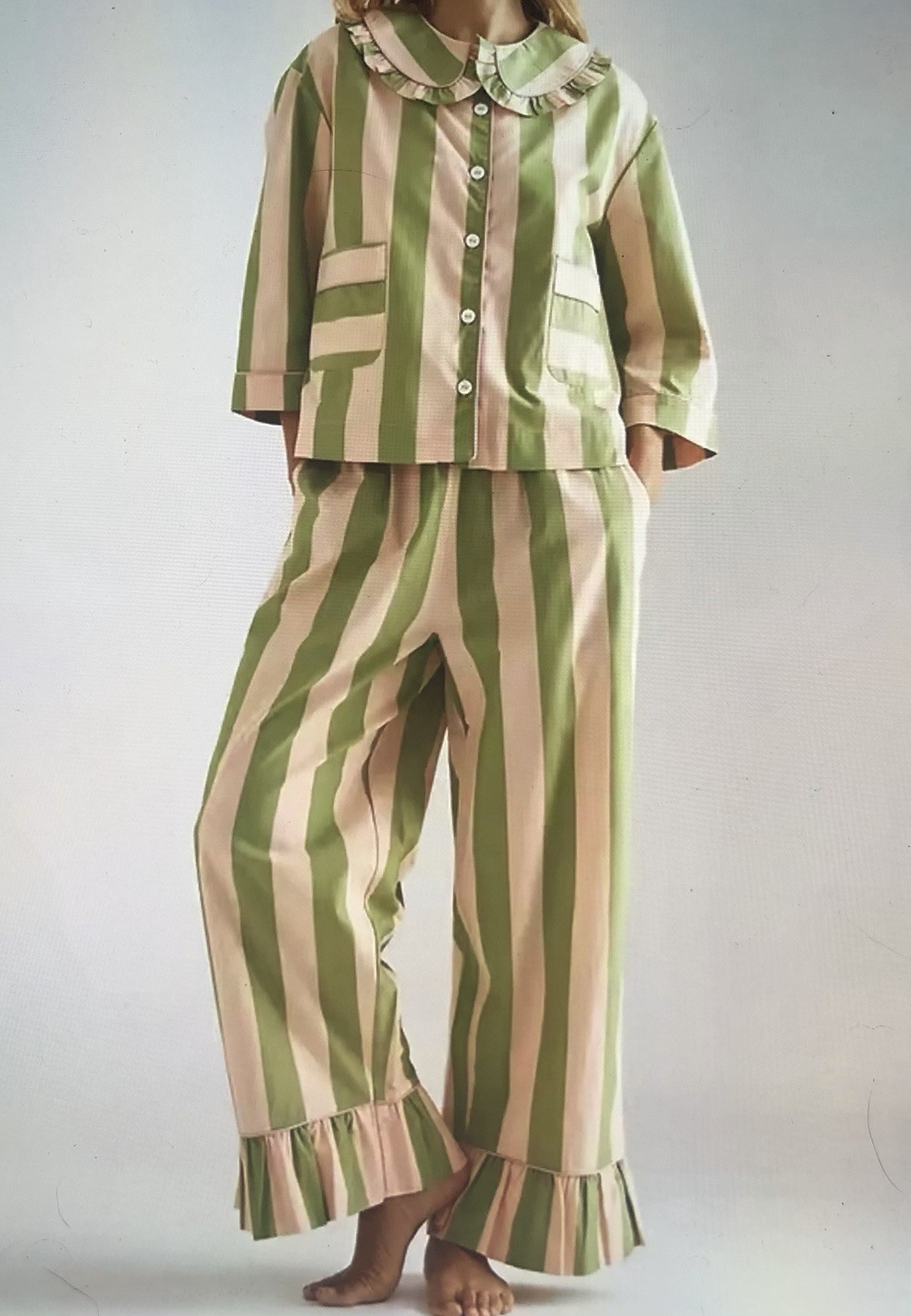Striped Button-Front Collared Pajama Set lounge sleep free people Anthropologie