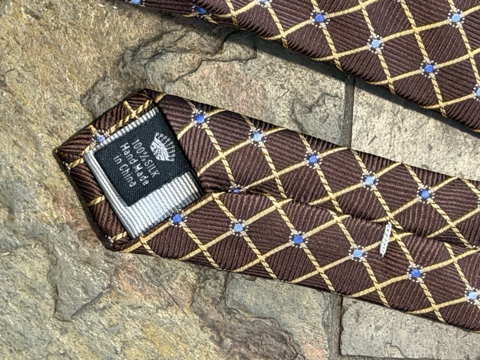 Vintage Countess Mara Brown & Blue & Tan Geometric NecktieTie