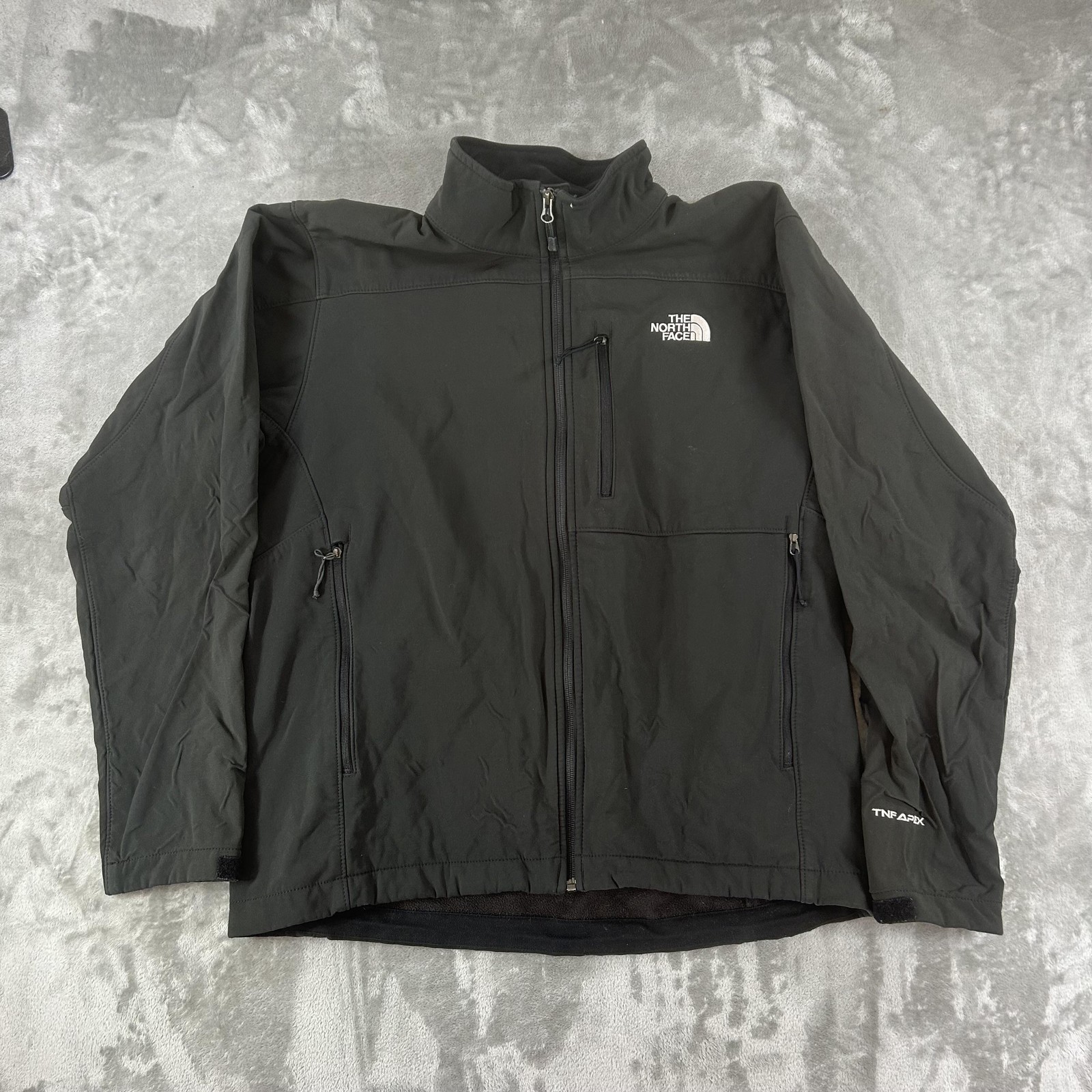 The North Face TNF Apex Jacket Mens Large Black Softshell Full Zip Fleece Lined