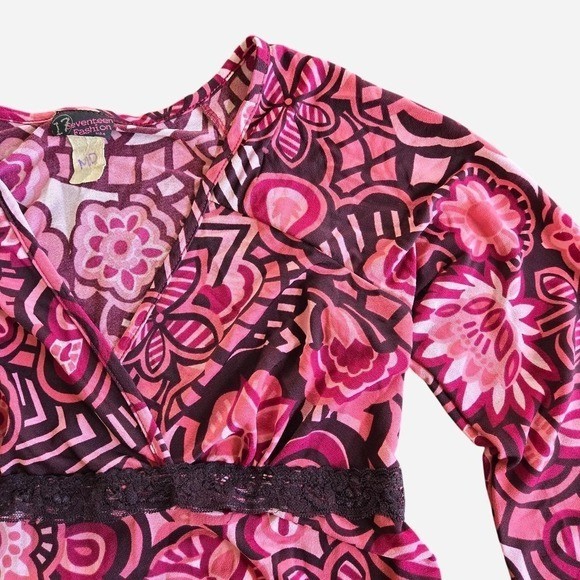 VTG 90s y2k pink babydoll top / boho floral girly teen cute retro groovy funky