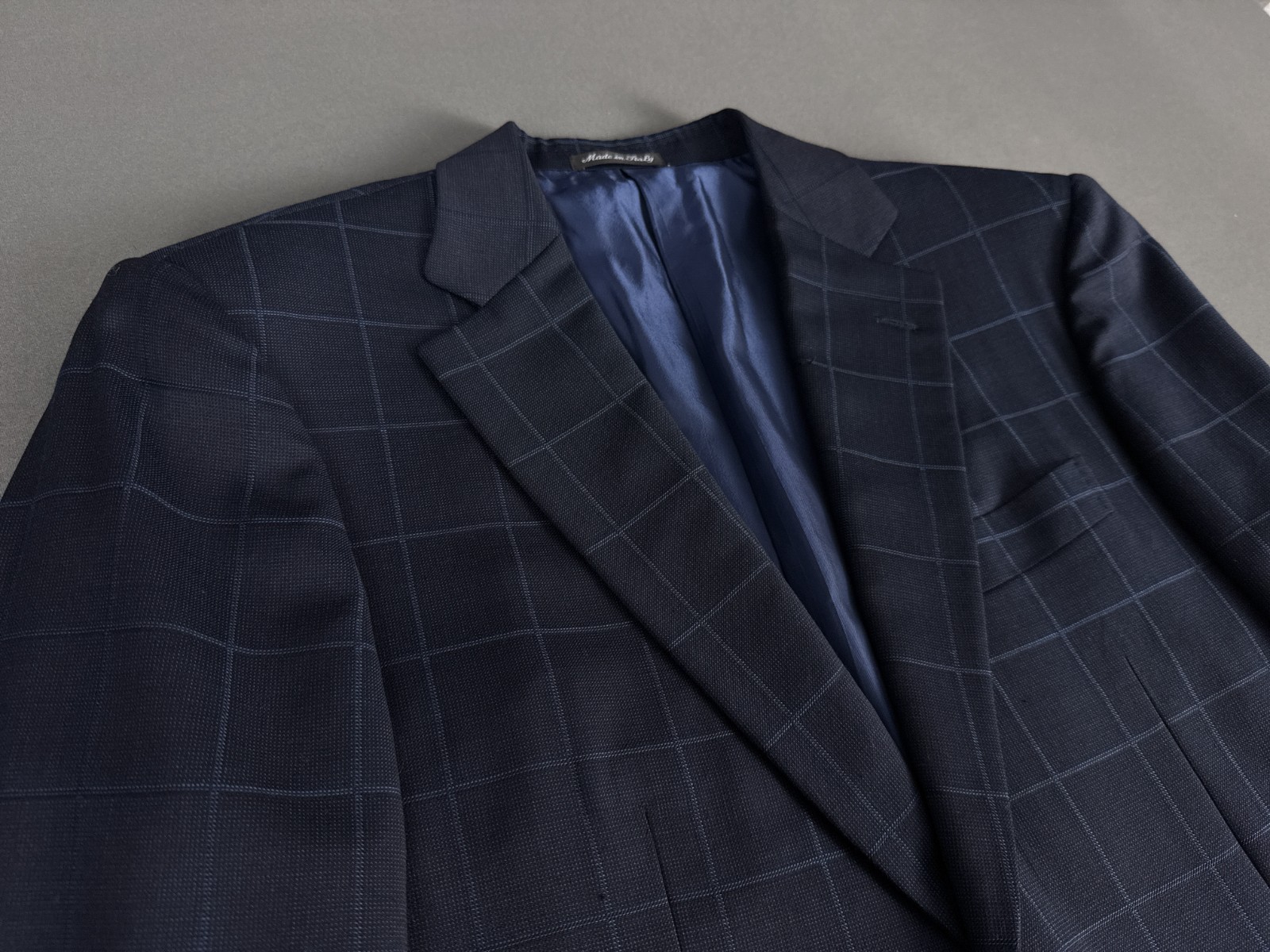 Pal Zileri Made in Italy Navy Windowpane Blazer EU-52R Drop 8 100% Wool Jacket