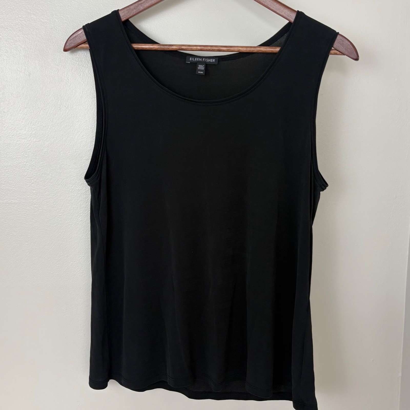 Eileen Fisher Tank Top Women M Black Silk Scoop Neck Shell Capsule Quiet Luxury