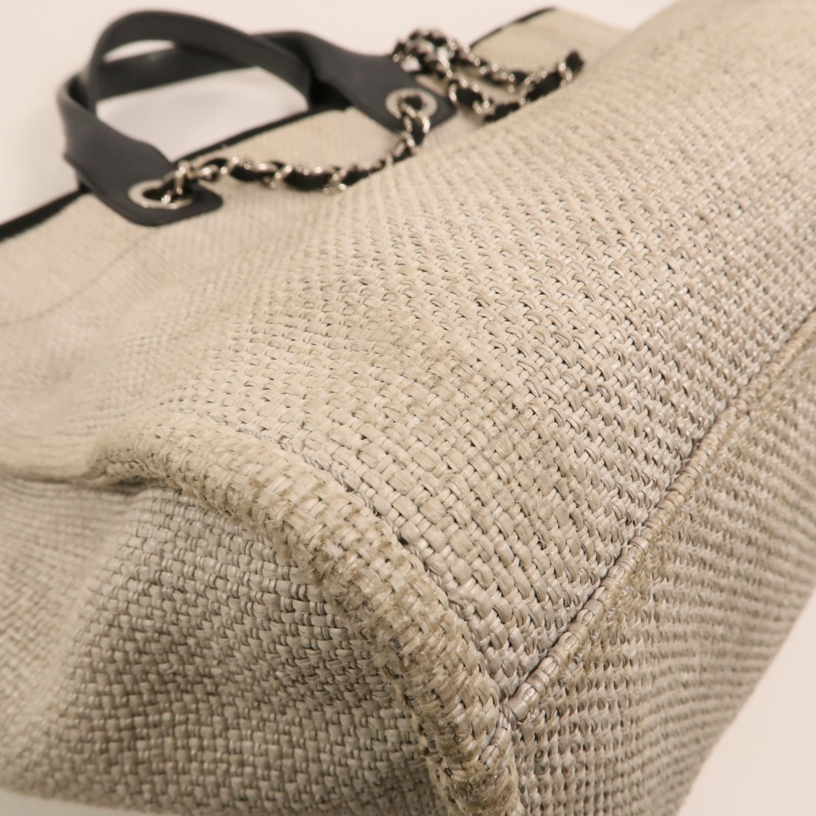 CHANEL CC SHW Deauville Tote 2 Way Chain Shoulder Bag Canvas White