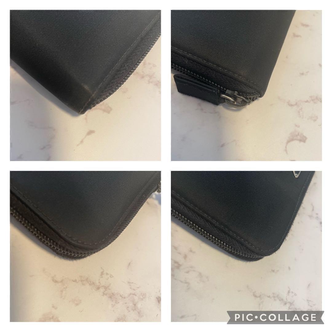 PRADA Long Wallet Round Zipper Triangle Plate Nylon