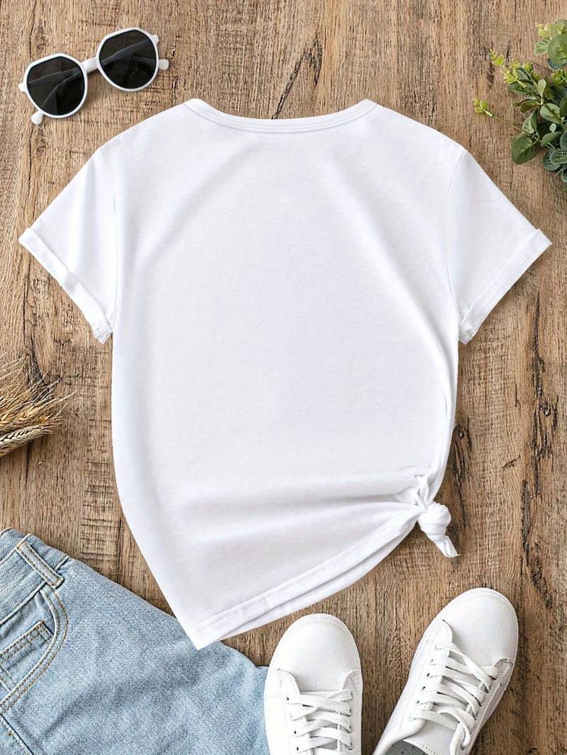 Women Flower Print Graphic T-Shirt Casual Short Sleeve Crew Neck Cotton Tee US√