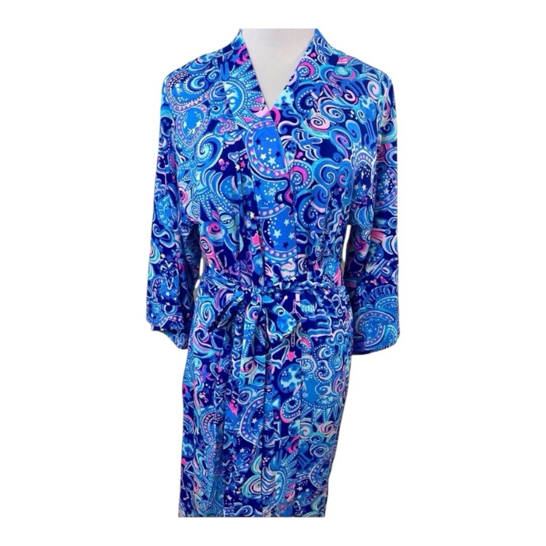 Lilly Pulitzer Lina Robe Sz S/M Lapis Lazulu Kosmic Kismet Jersey Knit