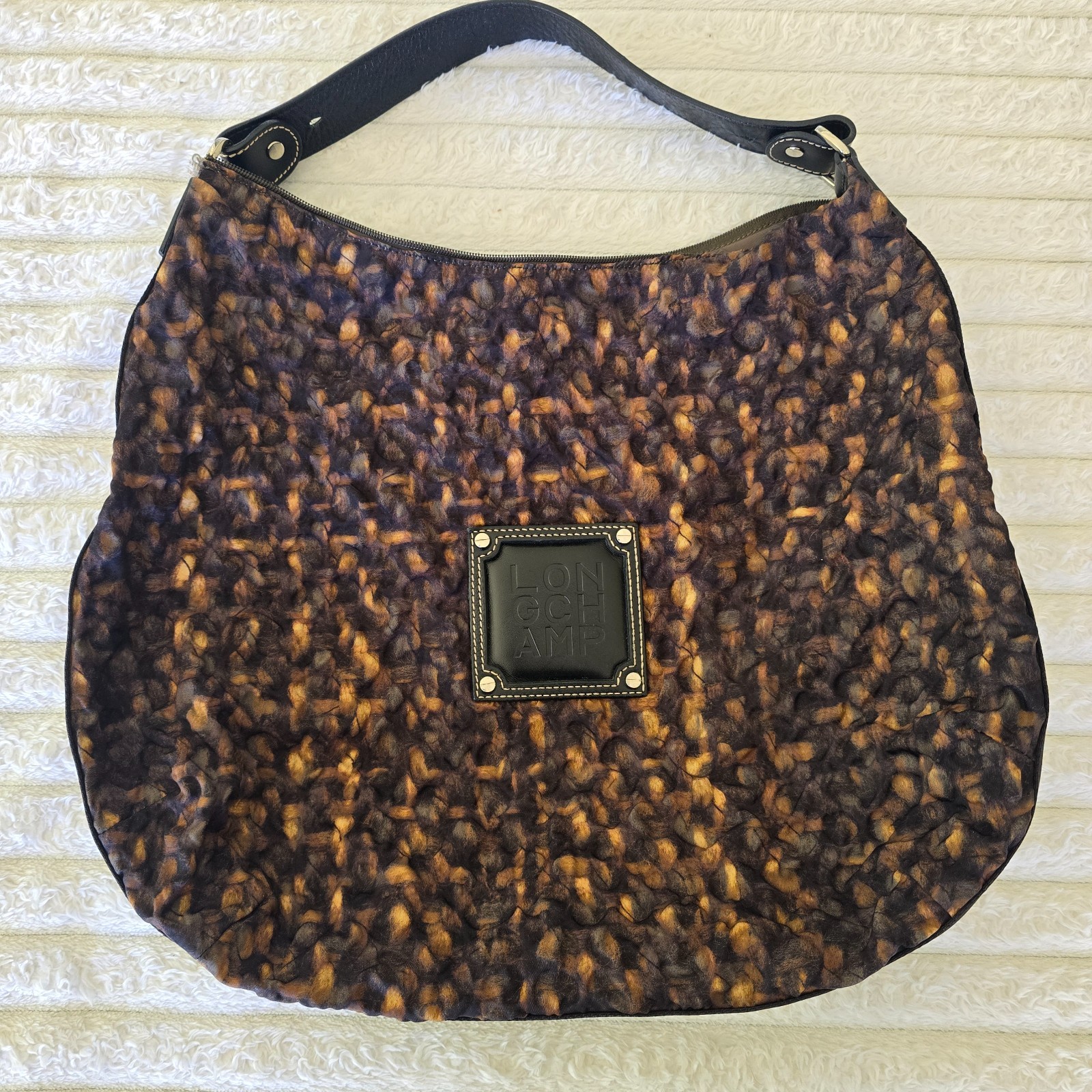 Longchamp Shoulder Bag- Woven Textile & Leather – Missing Zipper – READ
