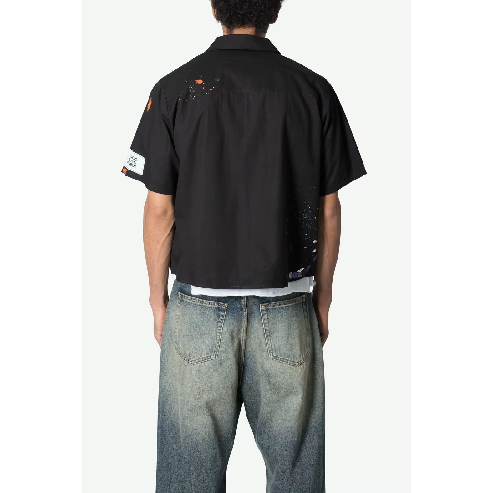 (B2) MNML Studio Des Arts Visuels Paint Splatter Cropped Shirt Black S M L Mens