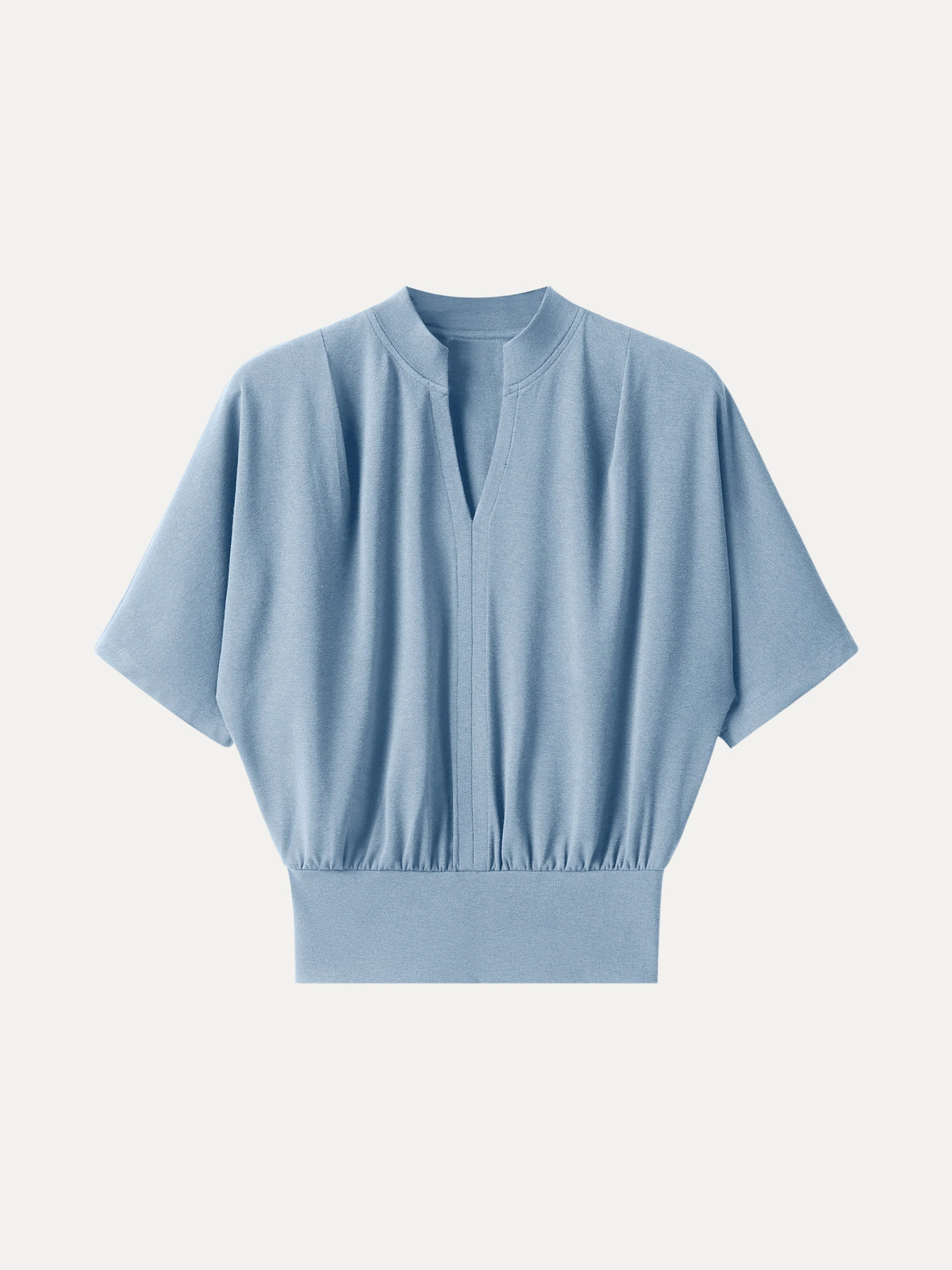 OGL Stand Collar V-Neck Short Sleeve Top