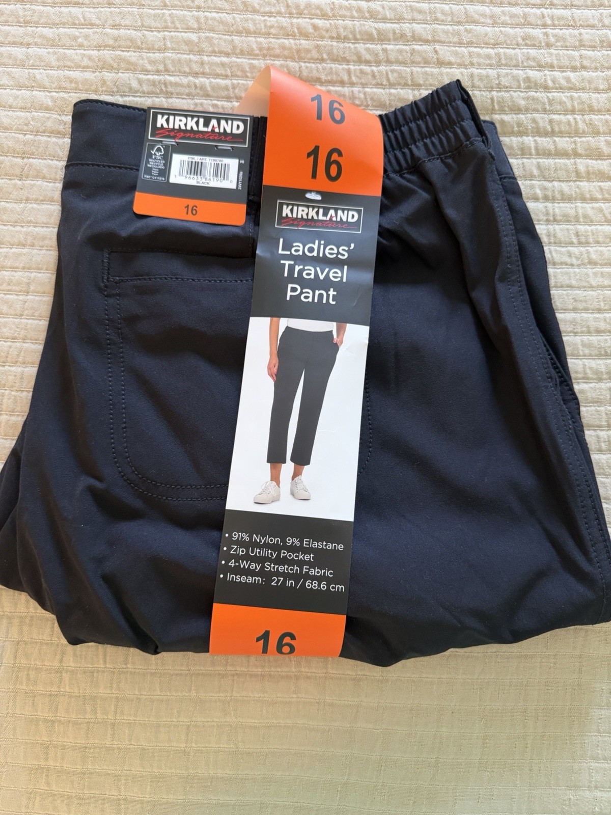 Kirkland Signature Women’s BLACK Travel Pants, Brand New, Size 16