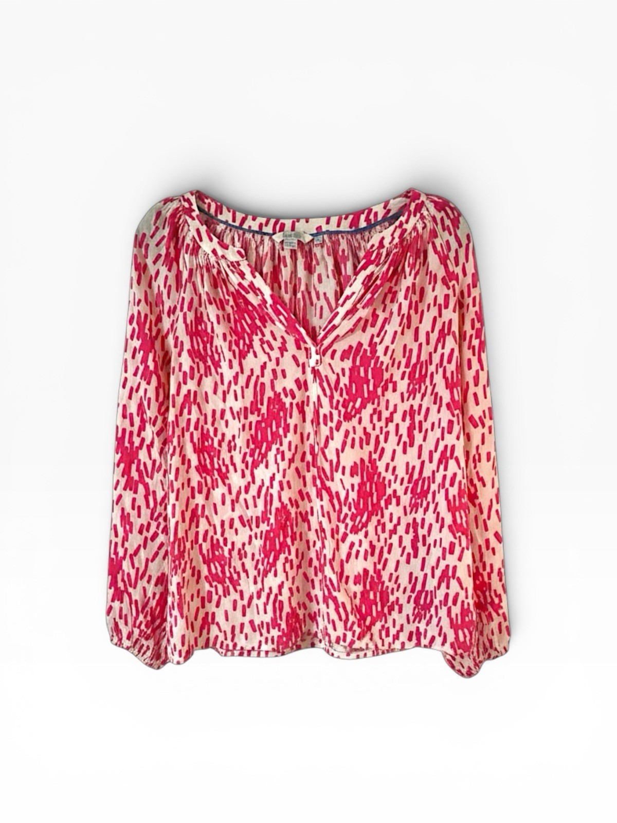 Boden Pink and White Abstract Dash Popover Tunic Blouse V-Neck Size 6 / Small