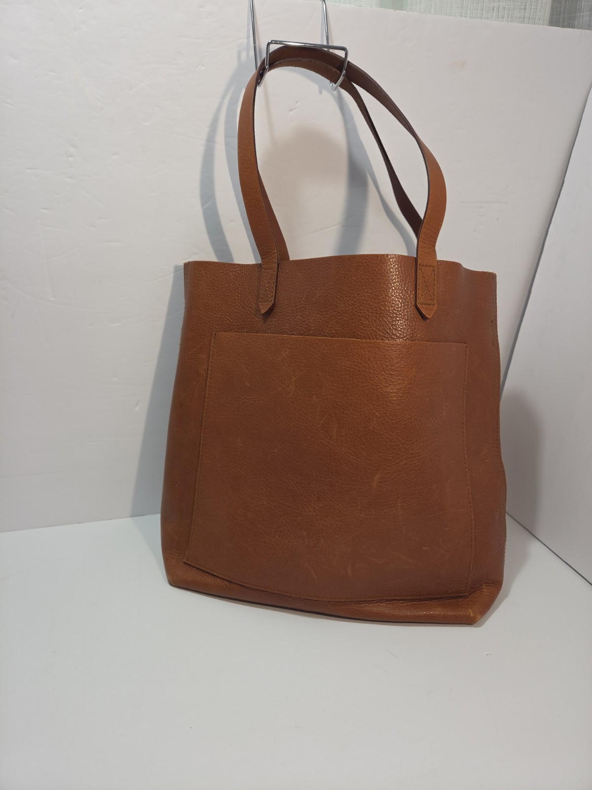 Madewell Cognac Brown Pebbled Leather Tote Bag Double Handle Carryall