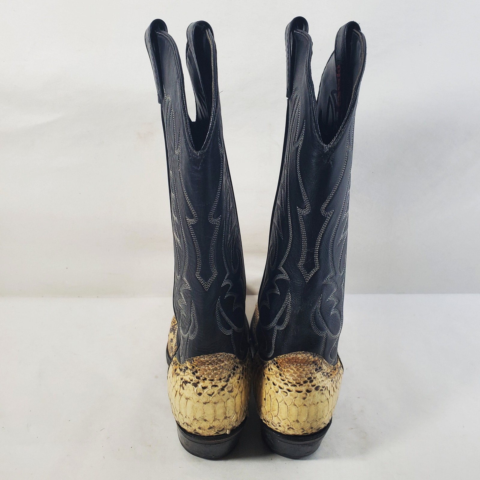 Vintage Laredo Mens 8D Python Snakeskin Cowboy Boots Black Leather USA Made