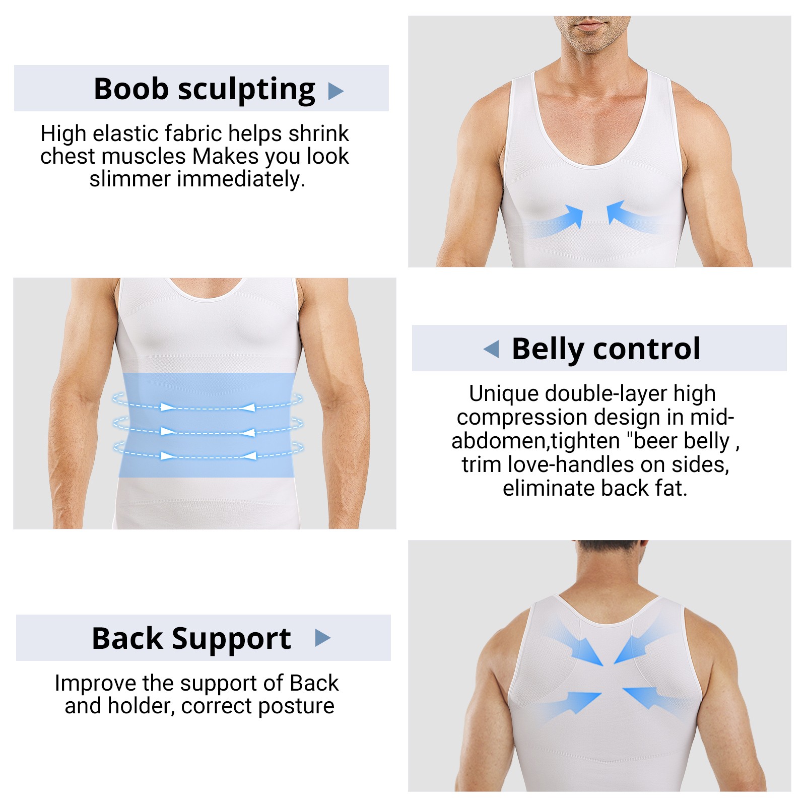2Pack Men’s Body Shaper Belly Chest Compression Shirt Slimming Gym Tank Top Vest