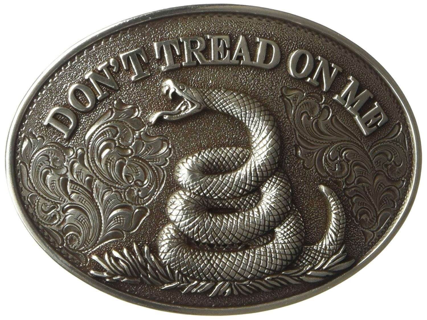 Nocona Men’s Don’t Tread On Me Oval Belt Buckle (Silver)