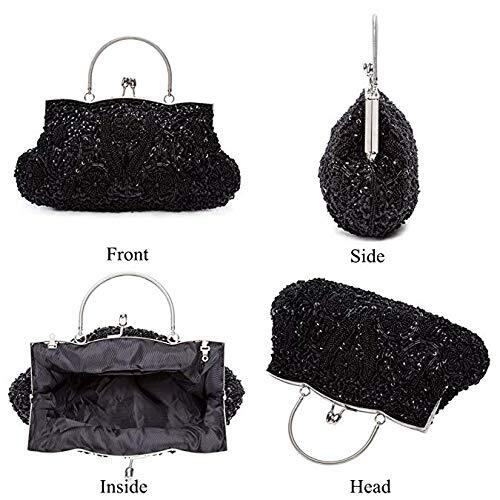 Beaded Sequin Design Flower Evening Purse Large Clutch Bag