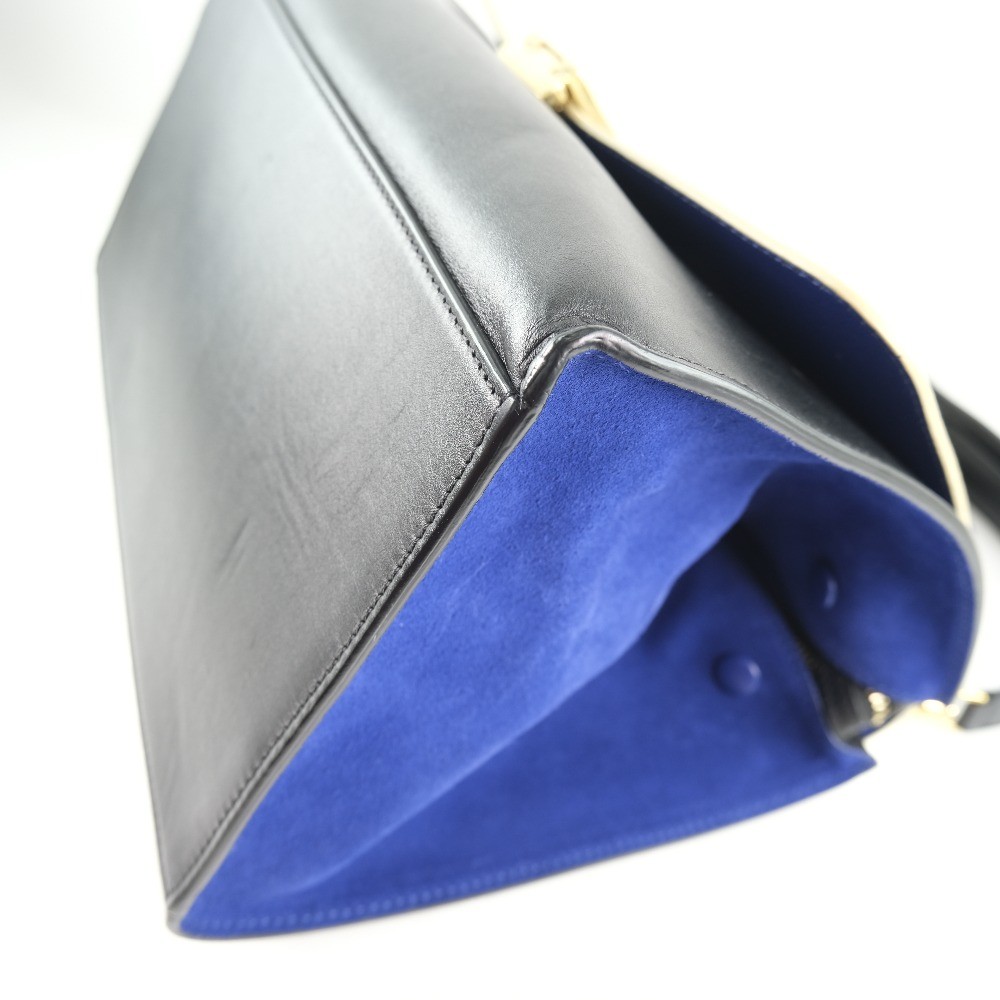 CELINE 2WAYShoulder Trapeze Handbag Black / blue / beige Calfskin/Suede Women