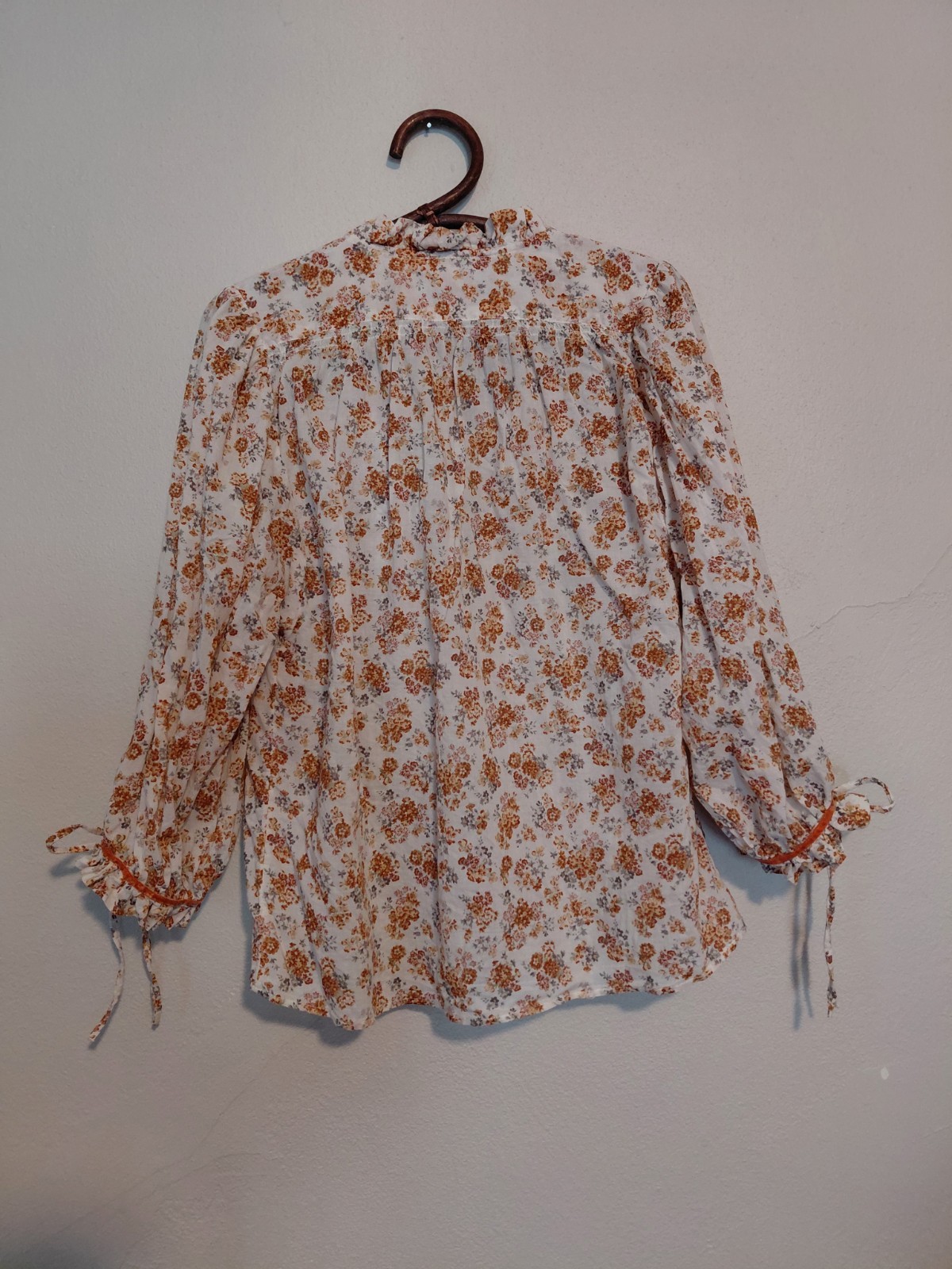 Sundance 100% Cotton Floral V-Neck Long Tie Sleeve Button Up Cottagecore Top S