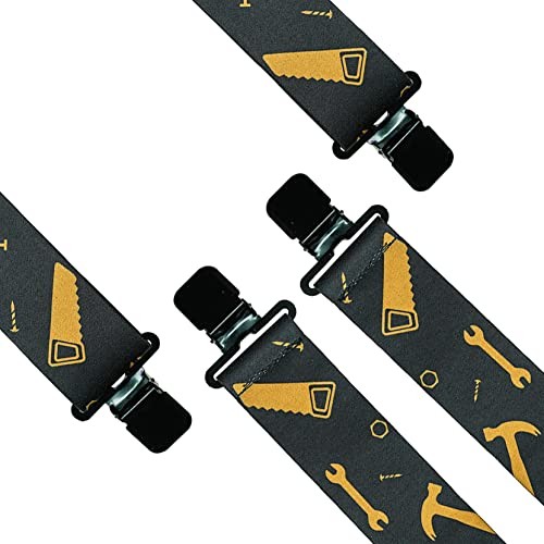 Men’s Suspenders Fully Elastic 2 inch Wide X back Heavy Duty Black Hand Tools