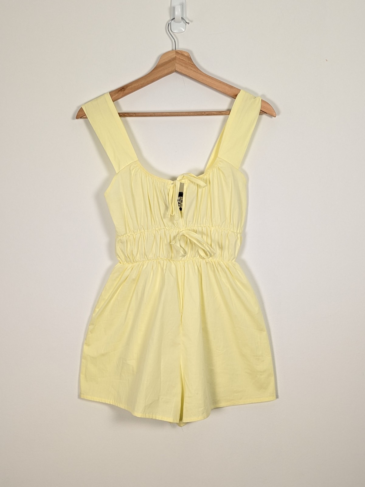 Reclaimed Vintage Lemon Yellow Playsuit XS UK 6 Milkmaid Romper Cotton