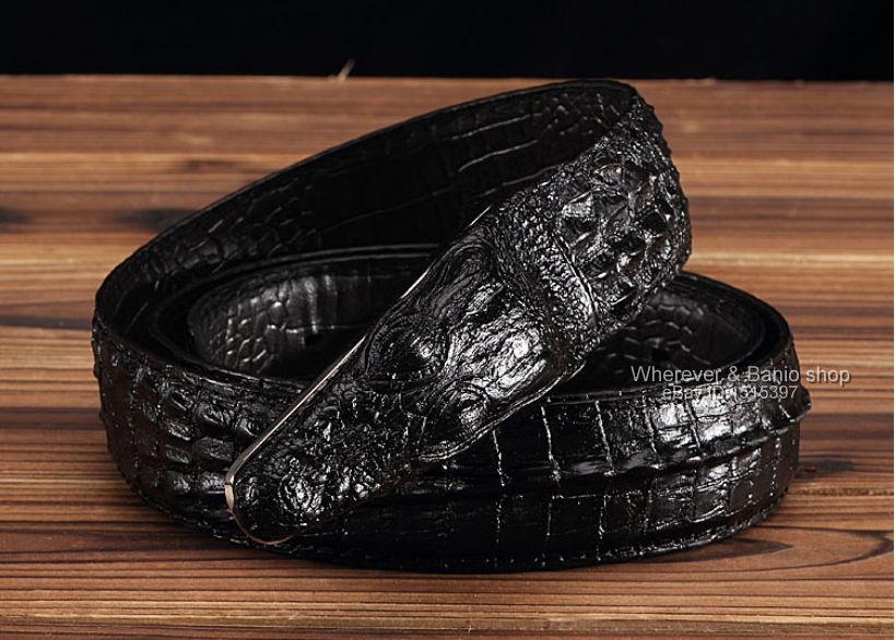 Men Alligator Design Crocodile-Embossed Leather Belts Genuine Cow Leather Belt 9