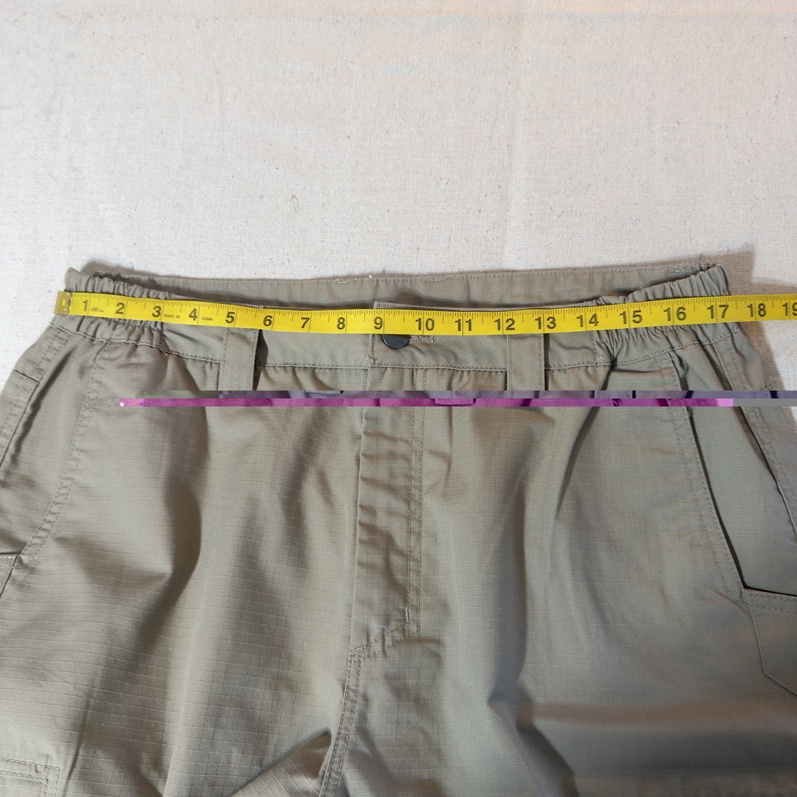 Free Soldier Men’s Beige Ripstop Cargo Pants Straight Leg Elastic Waist 36