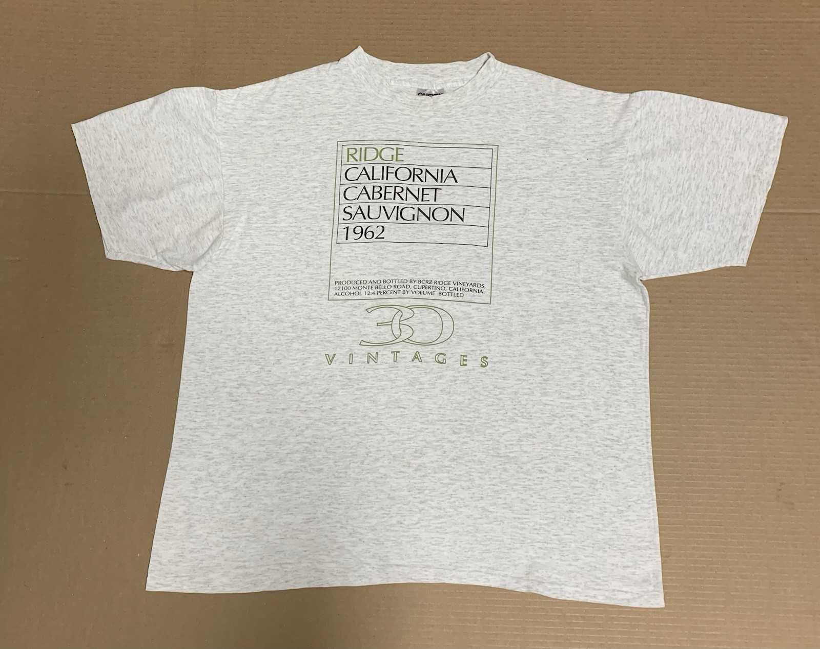 90s Ridge California Cabernet Sauvignon 1962 T-shirt XL (Minor Stains)USA Made