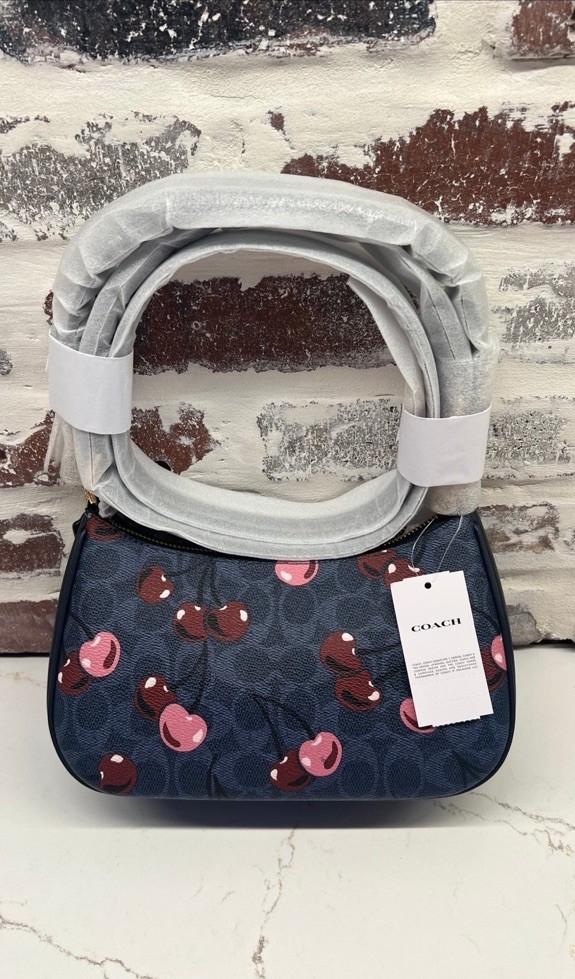 NWT Coach Teri Shoulder Bag In Signature Canvas With Cherry Print Handbag Denim