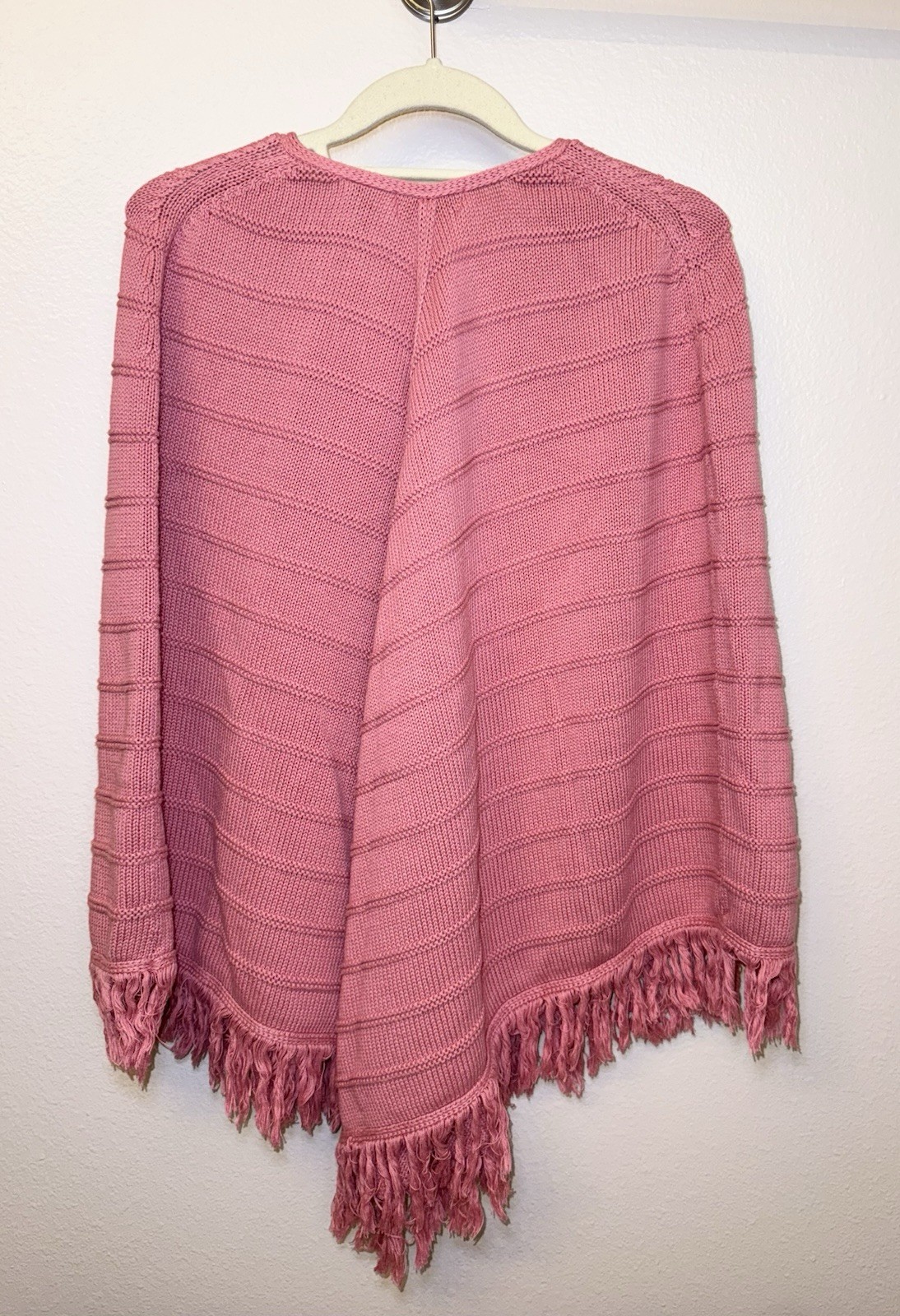 Jeanne Pierre LARGE Poncho Pullover Cotton Cape Cowgirl Textured Pink Fringe