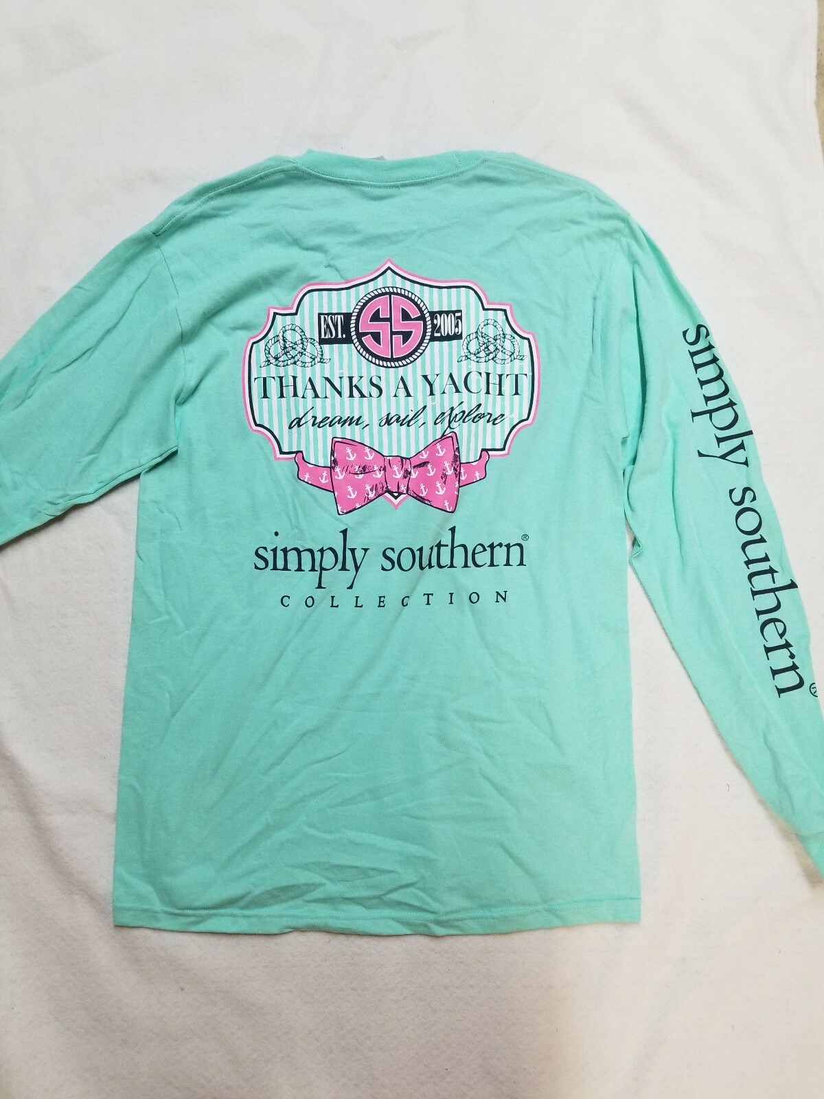 Simply Southern – Long Sleeve Graphic – Lght Aqua – Medium – Thanks A Yacht -NEW